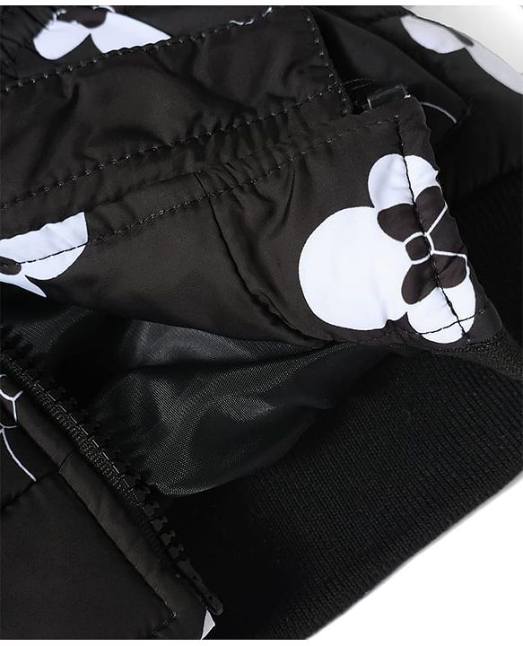 Babyhug Disney Woven Full Sleeves Hooded Winter Jacket With Minnie Mouse Print & Ear Bow Applique - Black