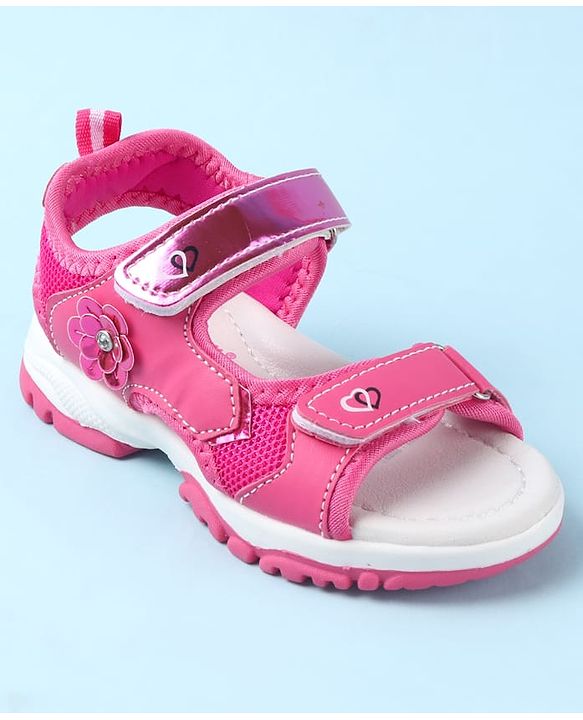 Cute Walk by Babyhug Velcro Closure Sandals With Floral Applique - Fuchsia