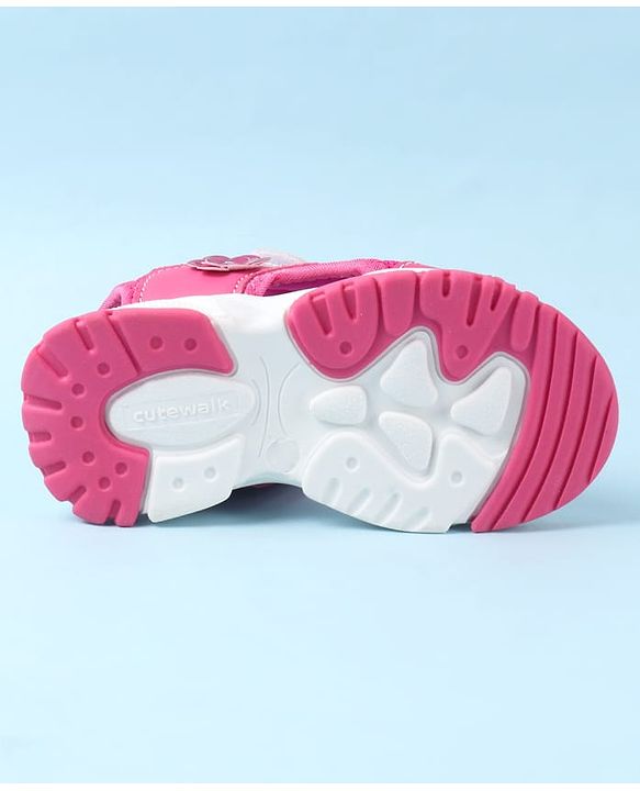 Cute Walk by Babyhug Velcro Closure Sandals With Floral Applique - Fuchsia