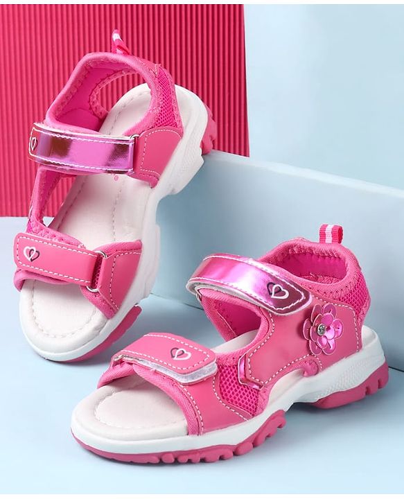 Cute Walk by Babyhug Velcro Closure Sandals With Floral Applique - Fuchsia