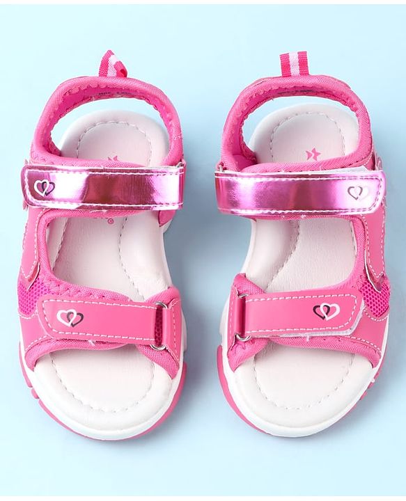 Cute Walk by Babyhug Velcro Closure Sandals With Floral Applique - Fuchsia