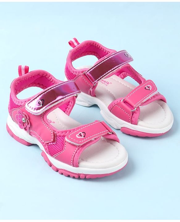 Cute Walk by Babyhug Velcro Closure Sandals With Floral Applique - Fuchsia