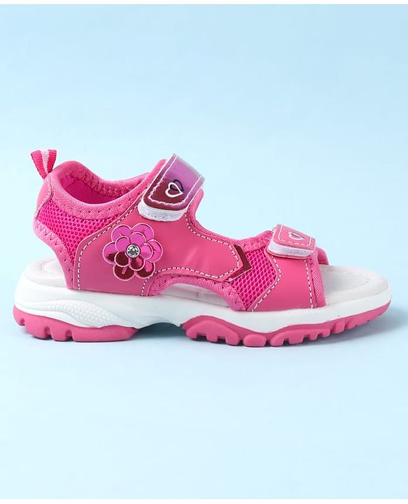 Cute Walk by Babyhug Velcro Closure Sandals With Floral Applique - Fuchsia