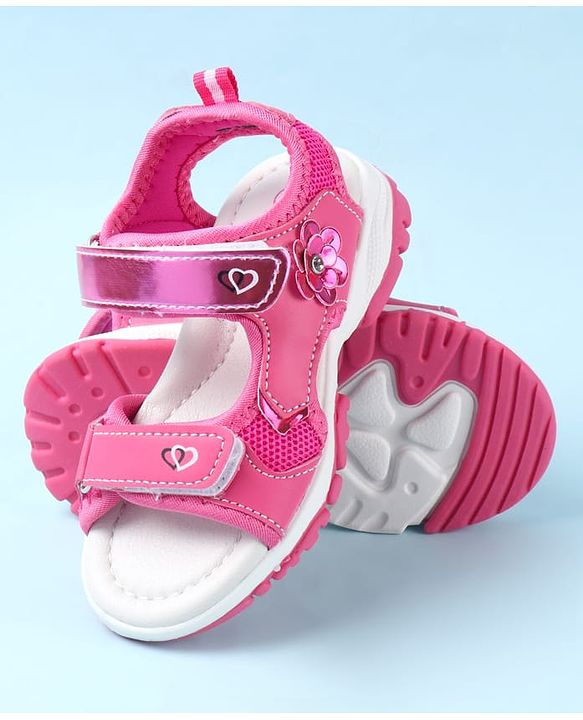 Cute Walk by Babyhug Velcro Closure Sandals With Floral Applique - Fuchsia