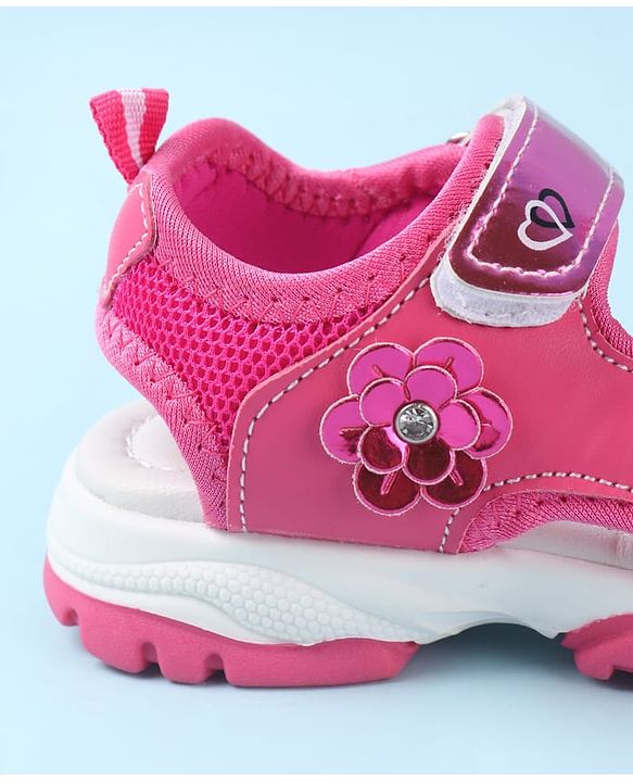 Cute Walk by Babyhug Velcro Closure Sandals With Floral Applique - Fuchsia