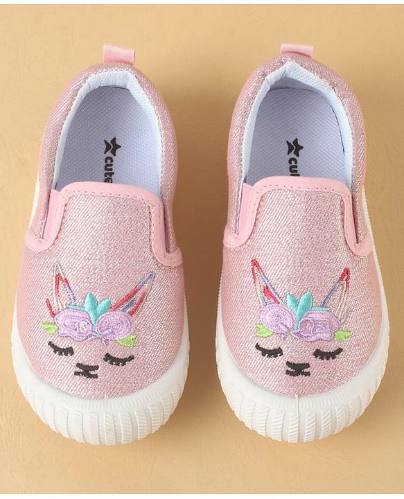 Cute Walk by Babyhug Slip On Casual Shoes with Kitty Embroidery - Pink