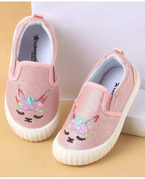 Cute Walk by Babyhug Slip On Casual Shoes with Kitty Embroidery - Pink