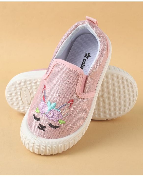Cute Walk by Babyhug Slip On Casual Shoes with Kitty Embroidery - Pink