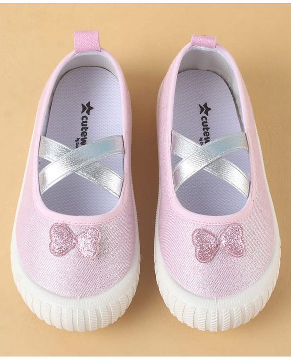 Cute Walk by Babyhug Slip On Casual Shoes with Bow Applique - Glitter Pink