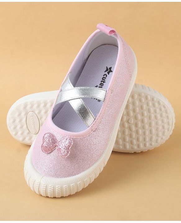 Cute Walk by Babyhug Slip On Casual Shoes with Bow Applique - Glitter Pink