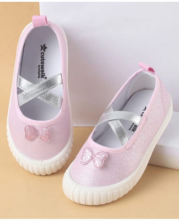 Cute Walk by Babyhug Slip On Casual Shoes with Bow Applique - Glitter Pink