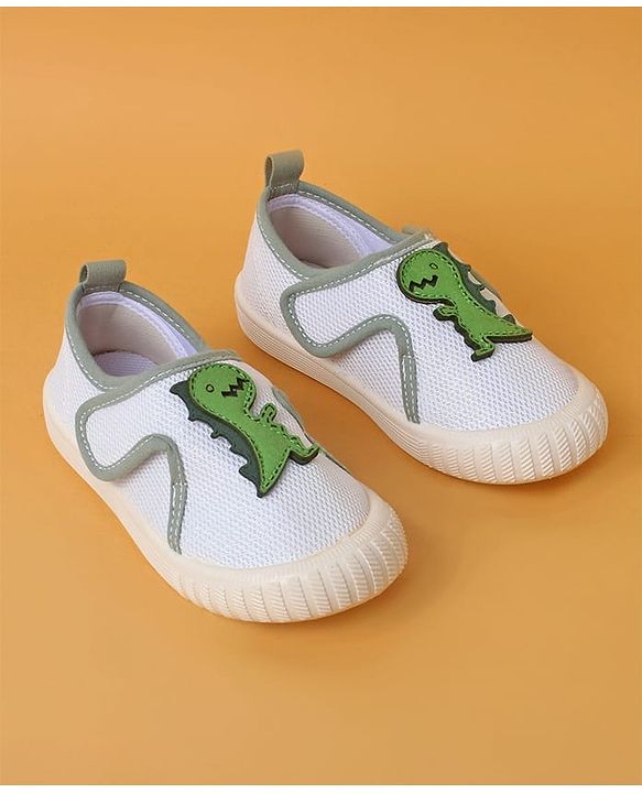 Cute Walk by Babyhug Casual Shoes with Velcro Closure And  Dino Applique - White