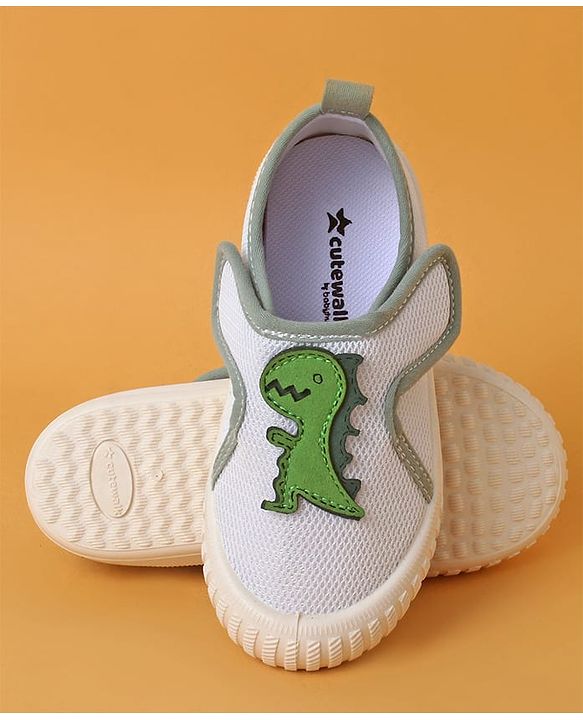 Cute Walk by Babyhug Casual Shoes with Velcro Closure And  Dino Applique - White
