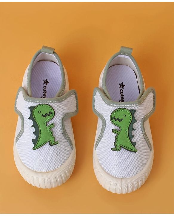 Cute Walk by Babyhug Casual Shoes with Velcro Closure And  Dino Applique - White