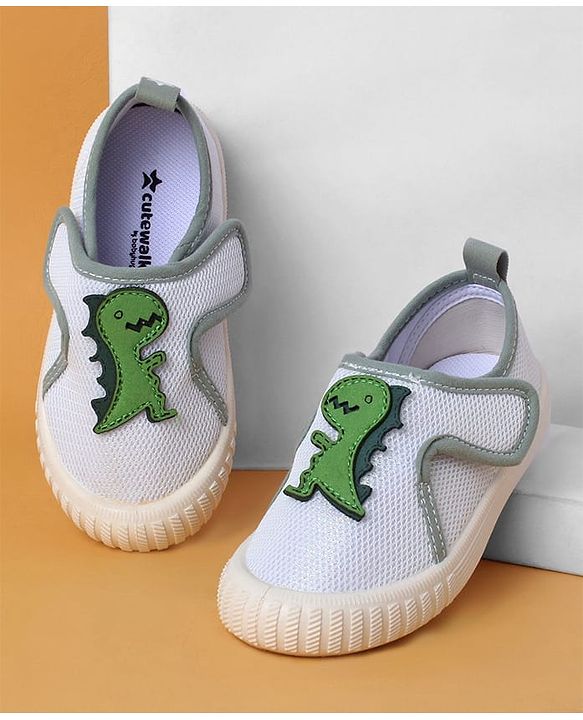 Cute Walk by Babyhug Casual Shoes with Velcro Closure And  Dino Applique - White
