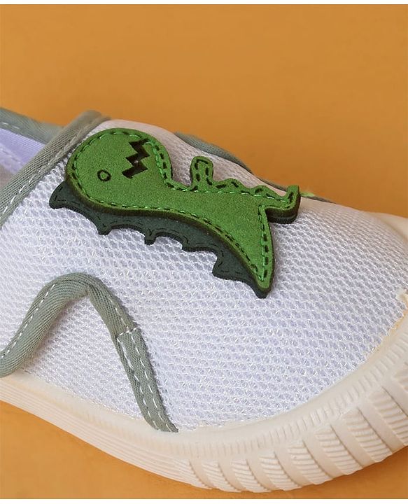 Cute Walk by Babyhug Casual Shoes with Velcro Closure And  Dino Applique - White