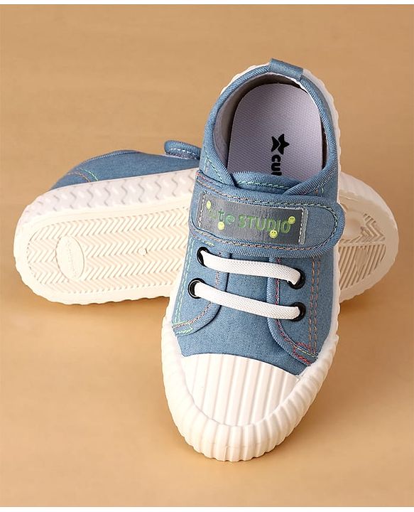 Cute Walk by Babyhug Canvas Velcro Closure Casual Shoes With Lace Detailing - Light Blue