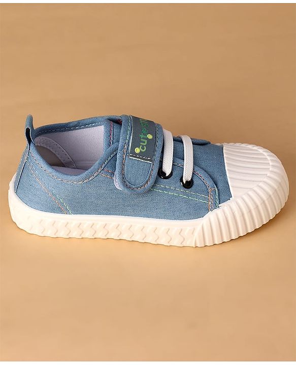 Cute Walk by Babyhug Canvas Velcro Closure Casual Shoes With Lace Detailing - Light Blue