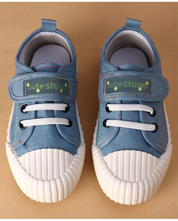 Cute Walk by Babyhug Canvas Velcro Closure Casual Shoes With Lace Detailing - Light Blue