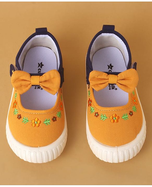 Cute Walk by Babyhug Velcro Closure Shoes With Floral Applique - Yellow