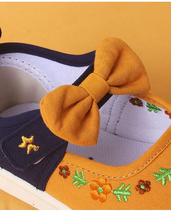 Cute Walk by Babyhug Velcro Closure Shoes With Floral Applique - Yellow