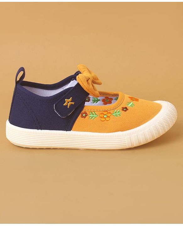 Cute Walk by Babyhug Velcro Closure Shoes With Floral Applique - Yellow