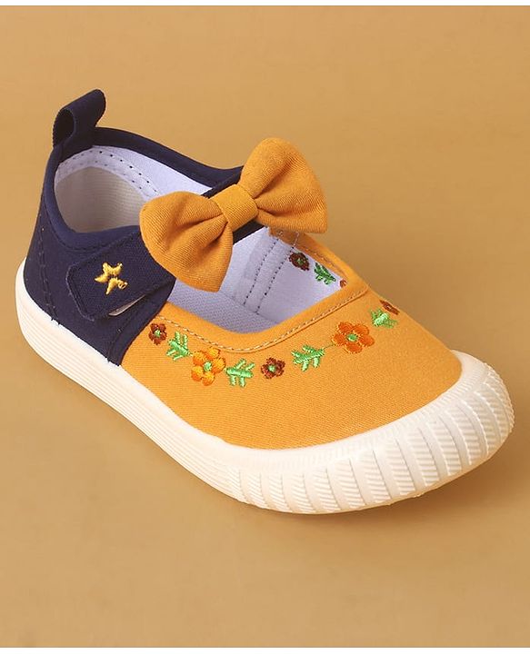 Cute Walk by Babyhug Velcro Closure Shoes With Floral Applique - Yellow