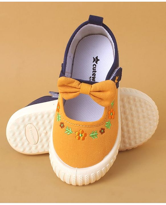Cute Walk by Babyhug Velcro Closure Shoes With Floral Applique - Yellow