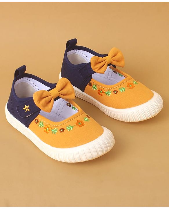Cute Walk by Babyhug Velcro Closure Shoes With Floral Applique - Yellow