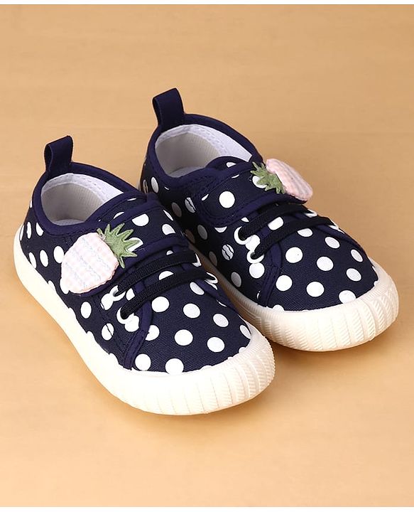 Cute Walk by Babyhug Velcro Closure Casual Shoes With Polka Dot Print - Navy Blue