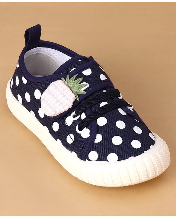 Cute Walk by Babyhug Velcro Closure Casual Shoes With Polka Dot Print - Navy Blue