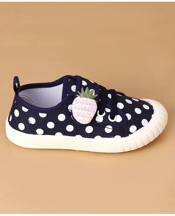 Cute Walk by Babyhug Velcro Closure Casual Shoes With Polka Dot Print - Navy Blue