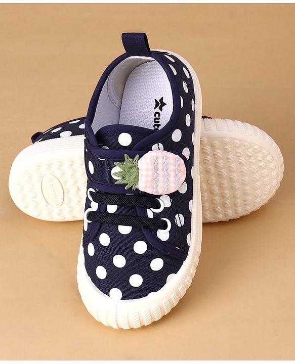 Cute Walk by Babyhug Velcro Closure Casual Shoes With Polka Dot Print - Navy Blue