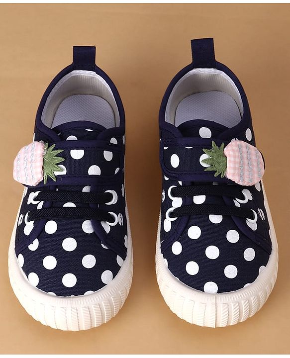 Cute Walk by Babyhug Velcro Closure Casual Shoes With Polka Dot Print - Navy Blue