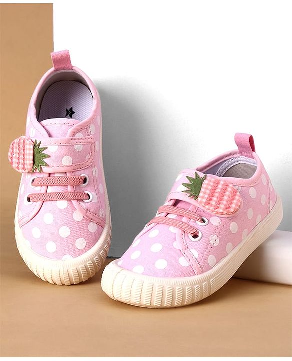 Cute Walk by Babyhug Velcro Closure Casual Shoes With Polka Dot Print - Navy Blue