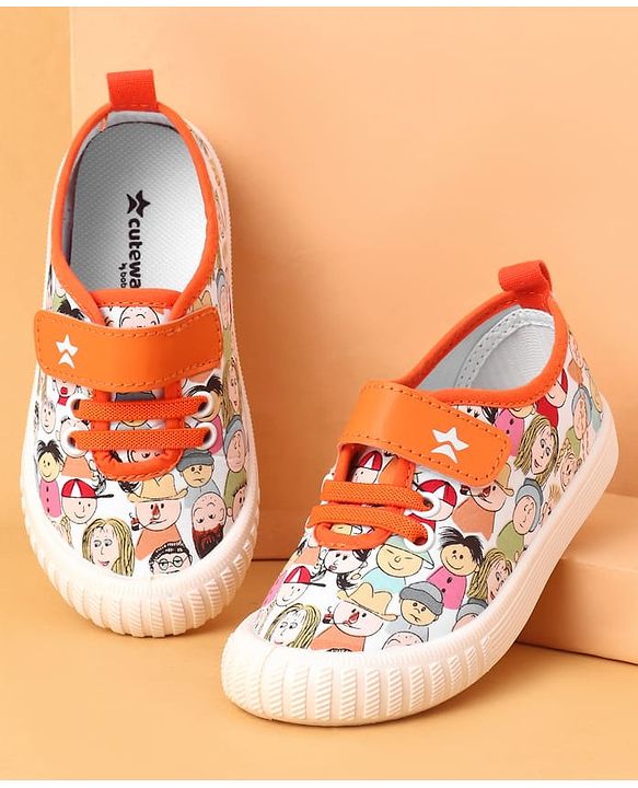 Cute Walk by Babyhug Casual Shoes With Velcro Closure & Face Print - Orange