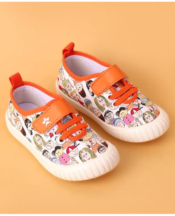 Cute Walk by Babyhug Casual Shoes With Velcro Closure & Face Print - Orange