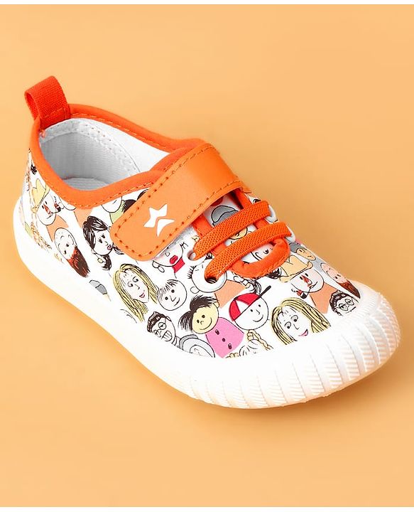 Cute Walk by Babyhug Casual Shoes With Velcro Closure & Face Print - Orange