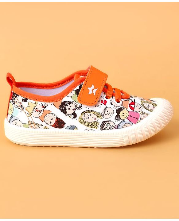 Cute Walk by Babyhug Casual Shoes With Velcro Closure & Face Print - Orange