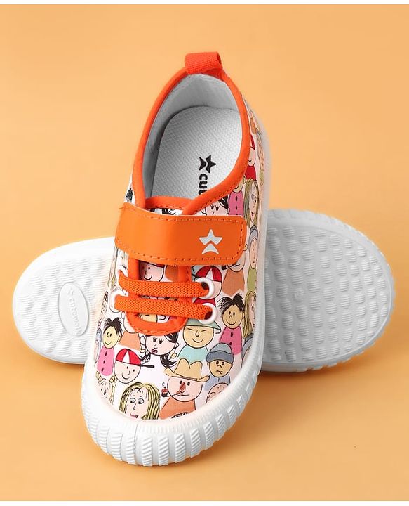 Cute Walk by Babyhug Casual Shoes With Velcro Closure & Face Print - Orange