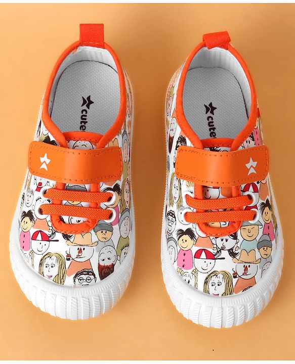 Cute Walk by Babyhug Casual Shoes With Velcro Closure & Face Print - Orange