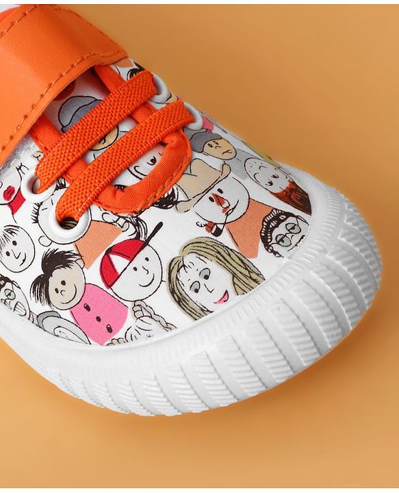 Cute Walk by Babyhug Casual Shoes With Velcro Closure & Face Print - Orange