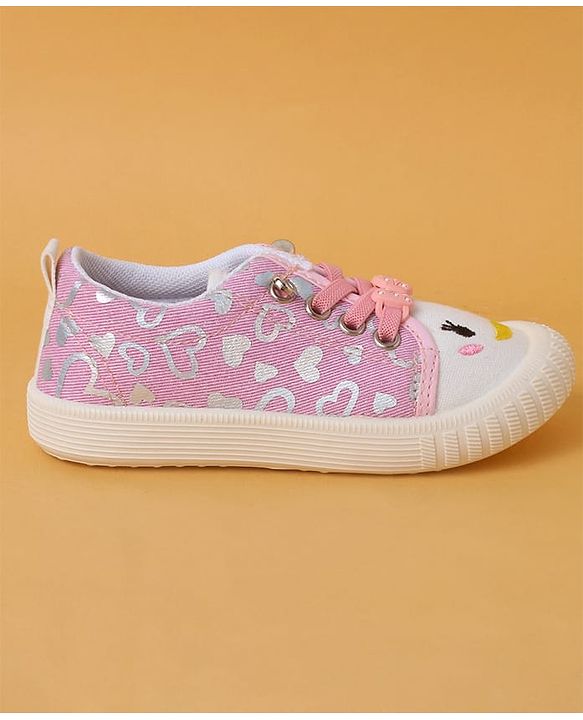 Cute Walk by Babyhug Casual Shoes with Lace Closure And Heart Print - Pink