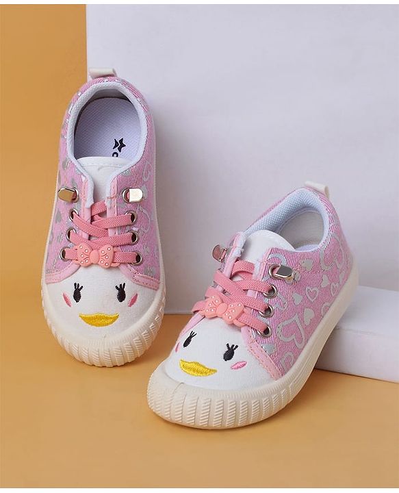 Cute Walk by Babyhug Casual Shoes with Lace Closure And Heart Print - Pink