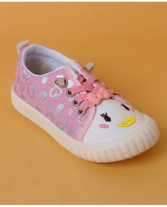 Cute Walk by Babyhug Casual Shoes with Lace Closure And Heart Print - Pink