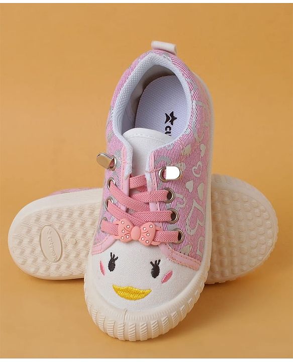 Cute Walk by Babyhug Casual Shoes with Lace Closure And Heart Print - Pink