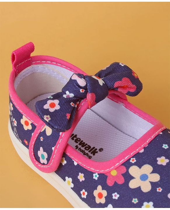 Cute Walk by Babyhug Casual Shoes with Velcro Closure And  Floral Print & Bow Applique - Navy Blue