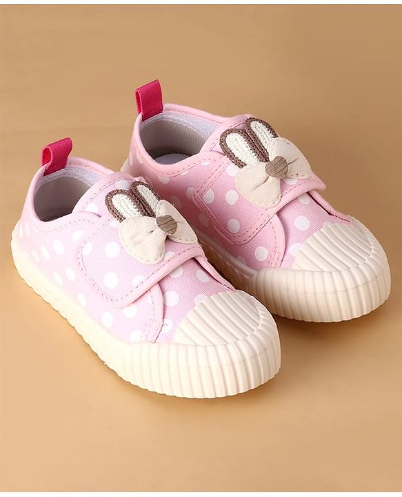 Cute Walk by Babyhug Canvas Velcro Closure Polka Dots Printed & Bow Applique Casual Shoes - Pink
