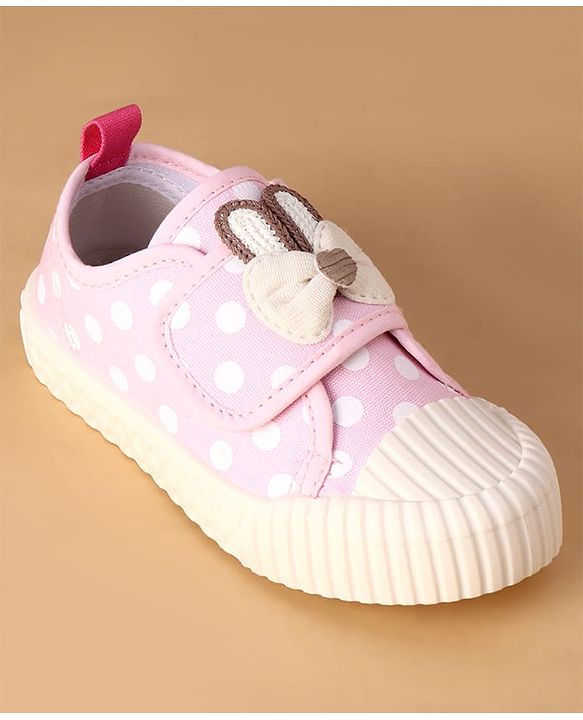 Cute Walk by Babyhug Canvas Velcro Closure Polka Dots Printed & Bow Applique Casual Shoes - Pink