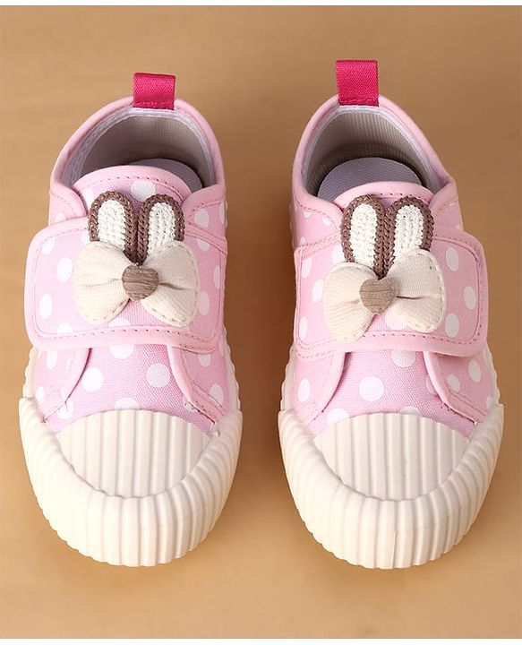 Cute Walk by Babyhug Canvas Velcro Closure Polka Dots Printed & Bow Applique Casual Shoes - Pink